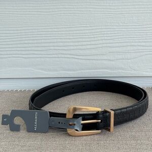 All Saints Black Leather Belt with Gold Buckle